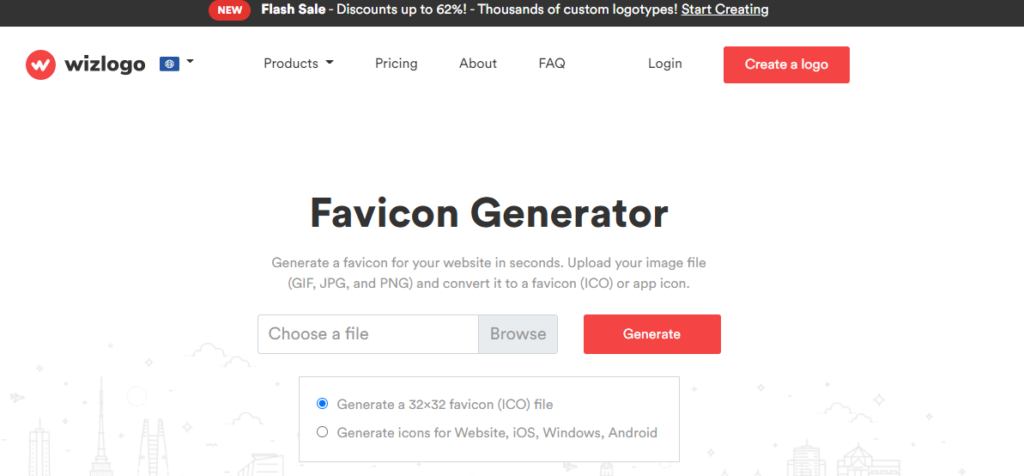 Generador de Favicon gratuito de Wizlogo 