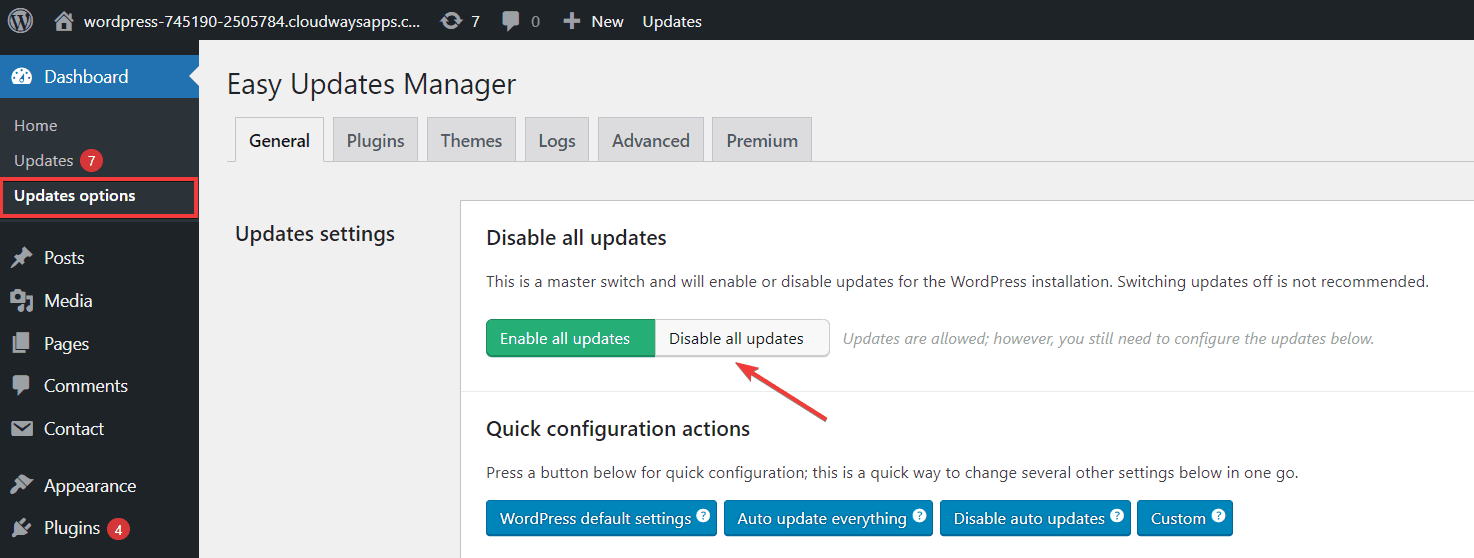 Desactivar todas las actualizaciones del plugin Easy Update Manager