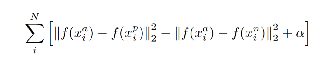 ecuación para un modelo de aprendizaje profundo que utiliza la función de pérdida de triplete para el reconocimiento facial