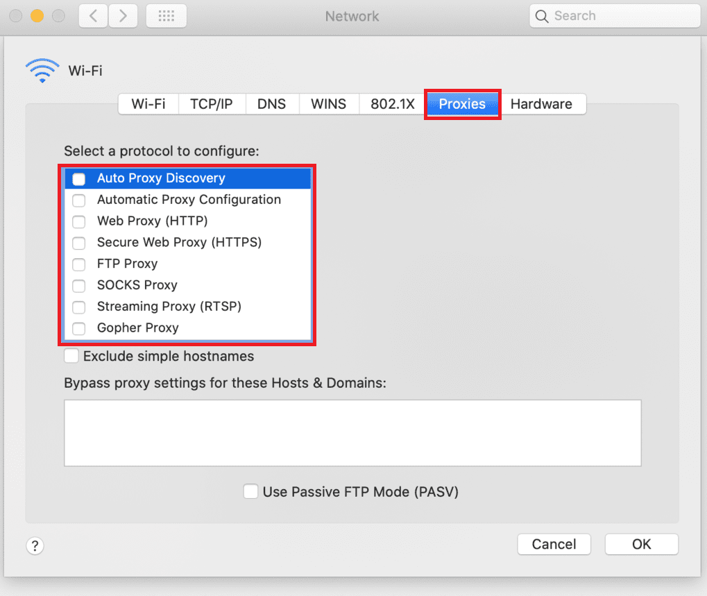 configuración del proxy en mac
