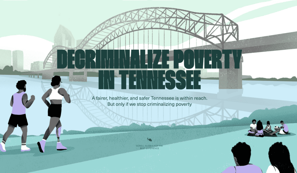 Captura de pantalla del sitio web Despenalizar la Pobreza en Tennessee
