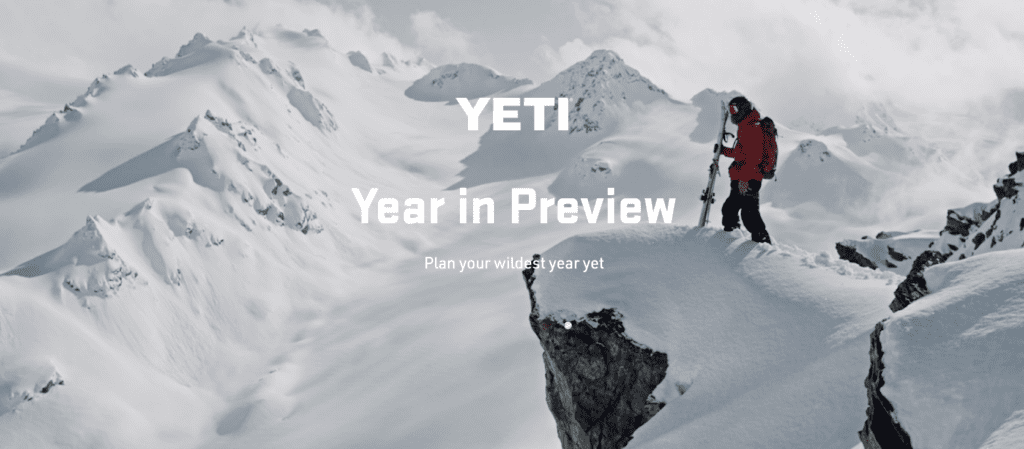 Captura de pantalla de la página Yeti Year in Preview