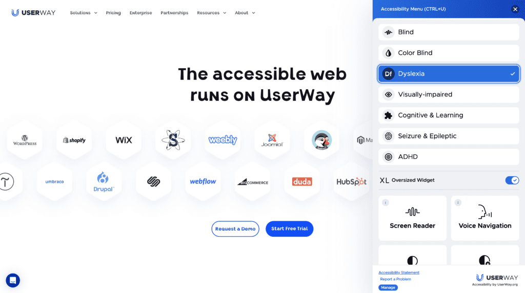 Imagen que muestra UserWay, un popular complemento de WordPress que se utiliza para mejorar la accesibilidad del sitio web.